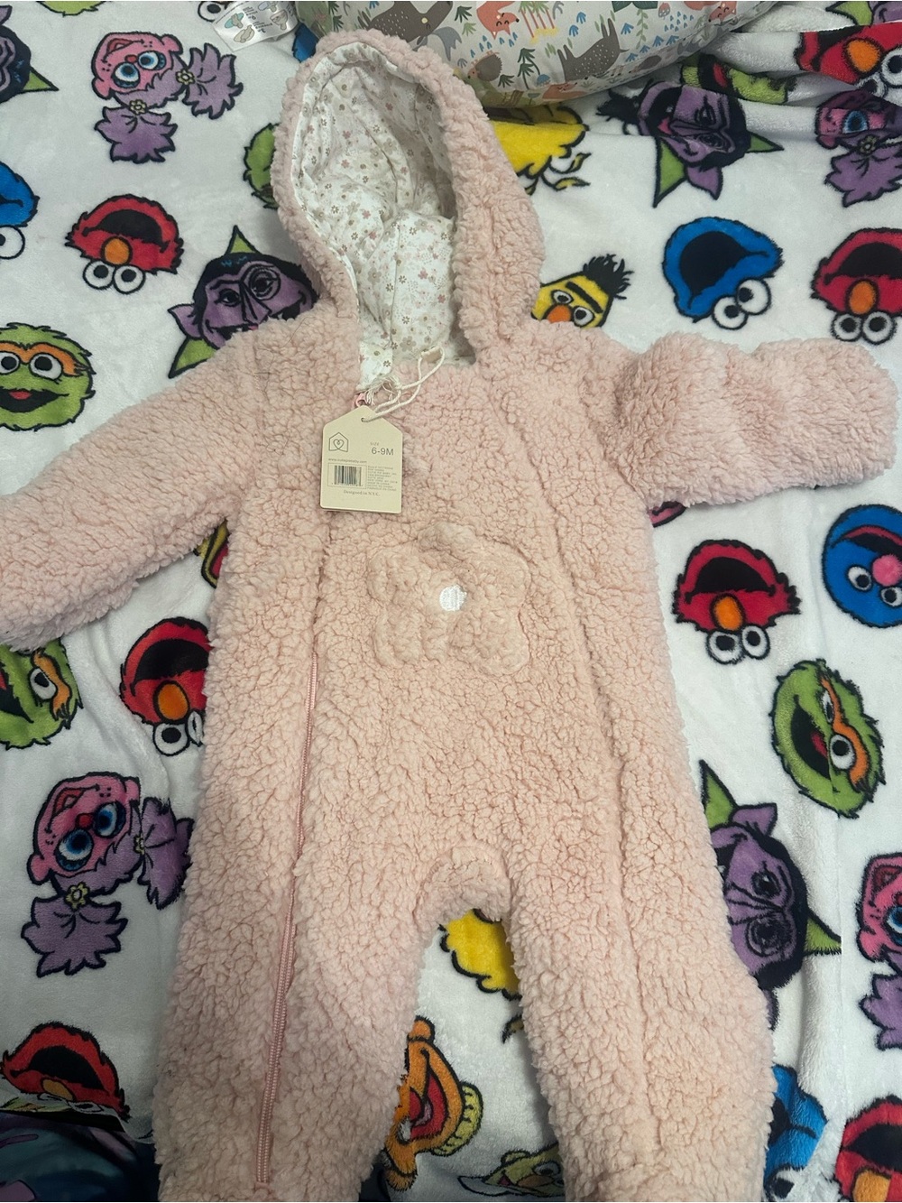 Plush Pink Hooded Baby One-Piece Footie